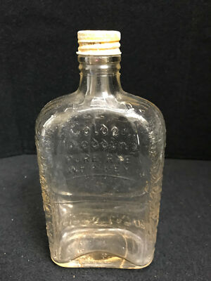 Antique and Vintage Golden Wedding Pure Rye Whiskey Glass Bottle Damaged Top