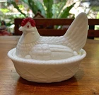 Vintage Westmoreland Milk Glass Chicken Covered Pot--Retro, Farmhouse, Decor