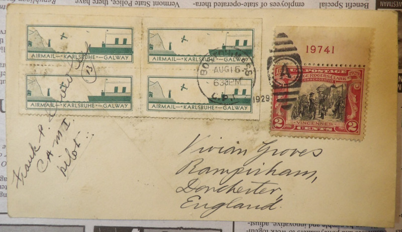 1929 Pilot Signed Envelope Airmail Karlsruhe Galway George Rogers Clark Stamps