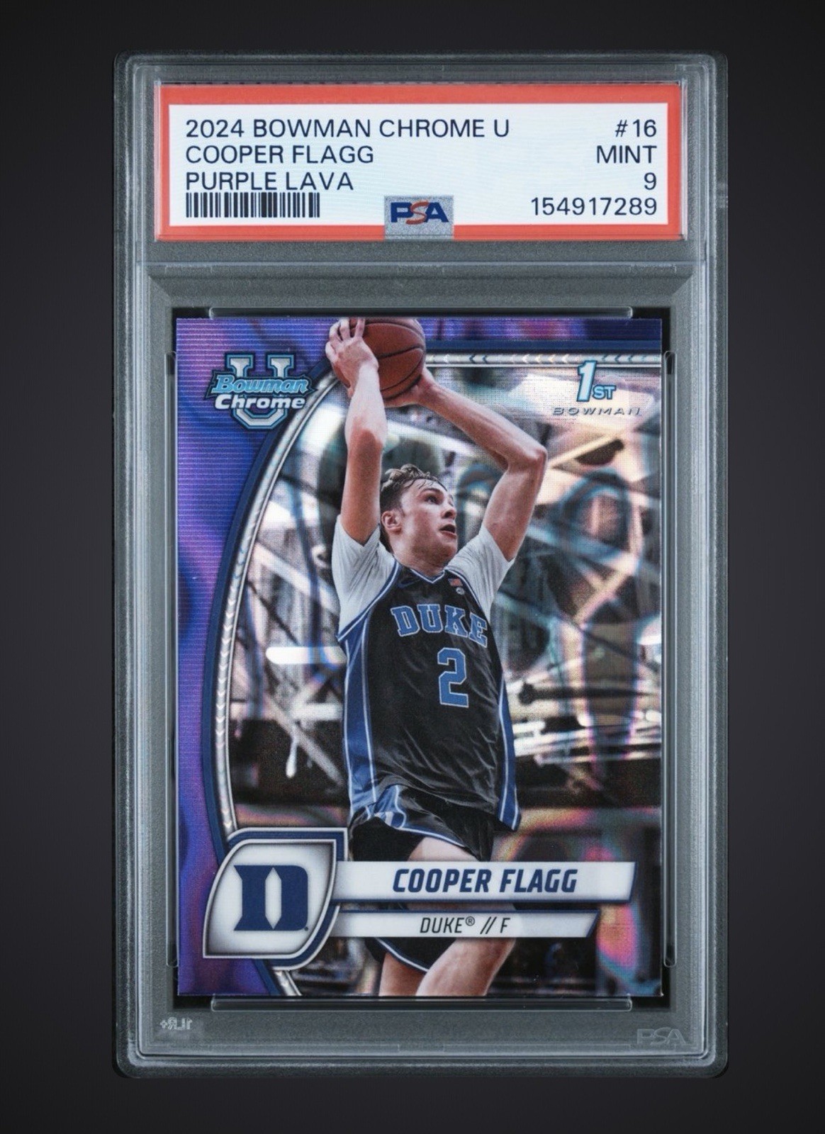 2024 Bowman University Chrome Cooper Flagg #16 Purple Lava Refractor PSA 9 Mint