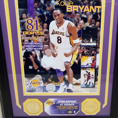 KOBE BRYANT 81 POINT 24KT GOLD MEDALLIONS HIGHLAND MINT 16x13