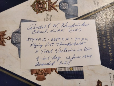 #ad #ad WWII P 47 Ace Col RANDALL W. HENDRICKS 397th FS 368th FG 5Vs Signed 3x5 X SCARCE $85.00