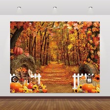 Fall Thanksgiving Backdrop Photography 10x8 Ft Forest Harvest Hay Party