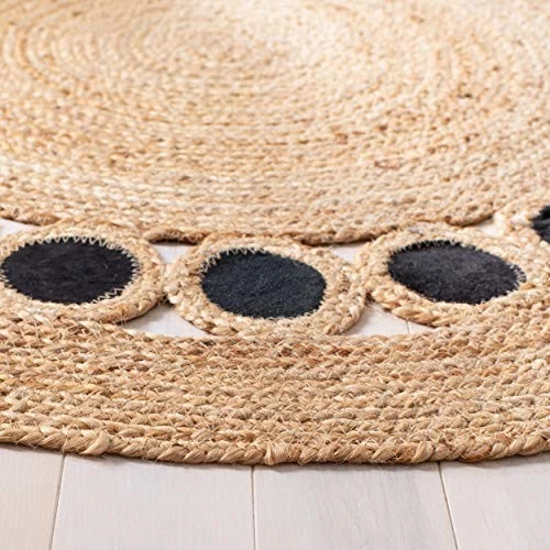  Natural Fiber Round Collection 5' Round Beige / Black NF370Z Handmade Boho  - Image 4 of 4