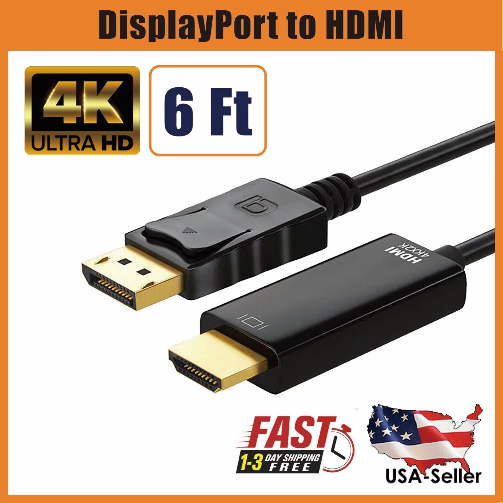 4K Display Port DP to HDMI Cable 60Hz 2160P 25.92Gbps HDR Audio Video Adapter PC