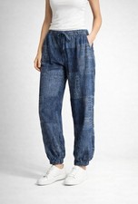 Johnny Was Blue Embroidered Jogger Pants Elastic Waist Lyocell Size XL NWT