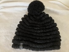 Ladies Black Calvin Klein Winter Hat Logo Pompon On Top OSFM