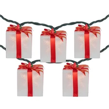 10-Count White and Red Christmas Present Light Set-7.5 Ft. Green Wire