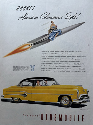 1951 Oldsmobile 98 Rocket Automobile Hydra Matic Drive Style Vintage Print Ad