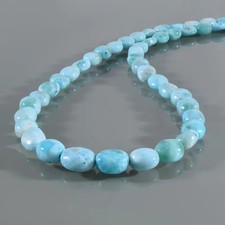 Natural Blue Larimar 4X6mm Beaded Necklace 925 Sterling Silver Handmade 18" Gift