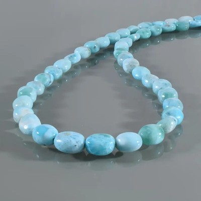 Natural Blue Larimar 4X6mm Beaded Necklace 925 Sterling Silver Handmade 18'' Gift