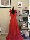 Mac Duggal Red Ruffle Shoulder Cutout Gown Size 14 NWT Formal Prom Dress — photo 1