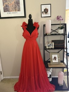Mac Duggal Red Ruffle Shoulder Cutout Gown Size 14 NWT Formal Prom Dress