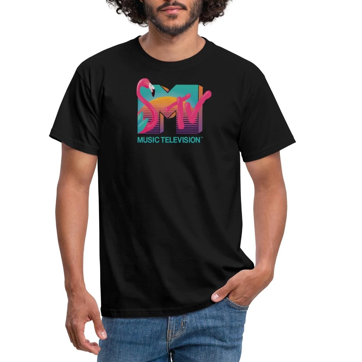 Noir MTV Logo Guépard Imprimé Graphique Hauts T Shirt Hommes S 5XL US 100% Haut - Foto 3