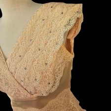 Vintage 50s Handmade Lace Cocktail Dress 6-8 Blush Champagne Rhinestone Accents