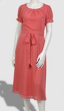 NY Collection Women's Pink Dot Swiss Scoop Neck Self-Tie Dress Pettie Size PXL