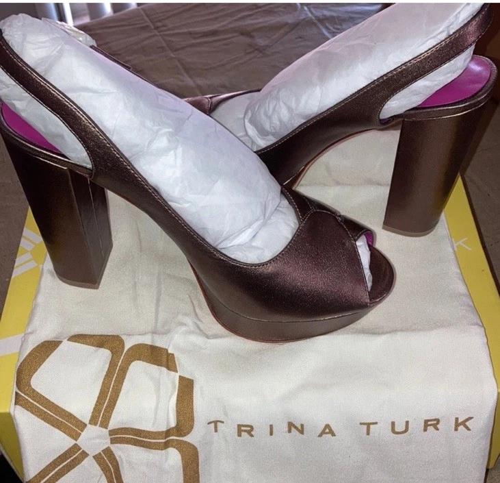 Trina Turk Women’s Bronze Joni Platform Shoes High Heel Size 8.5 NEW WITH BOX - Imagem 3 de 3