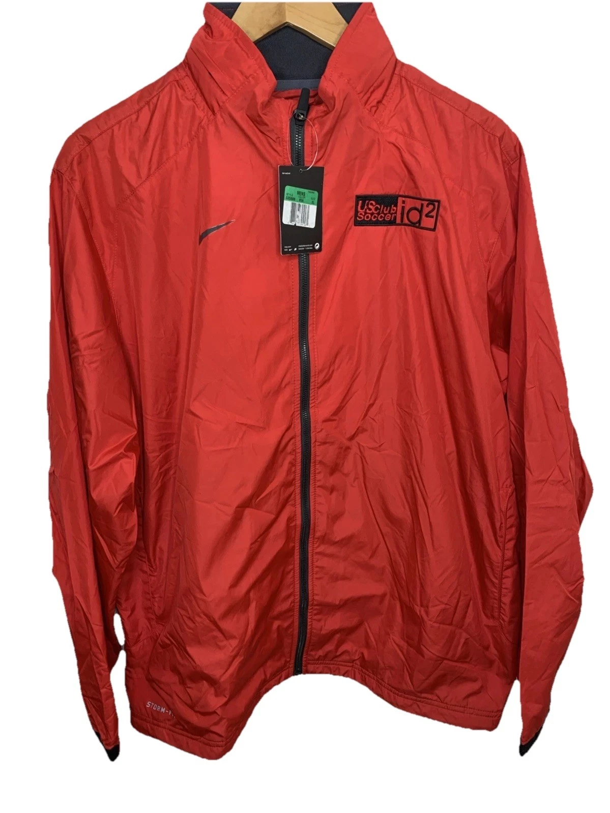 Nike Mens Storm Fit Jacket Hood Sz XL Red Full Zip US SOCCER CLUB ID2 Logo Lg Sl