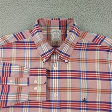 Brooks Brothers Shirt Mens Medium Pink Plaid Regent Button Down Non Iron Office