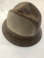 Vintage Fedora Hat Tweed Brown / Tan Suede One Size 7.5   1970  s