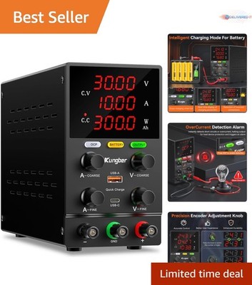 Compact 30V 10A Adjustable DC Bench Power Supply with Intelligent Charging Mode