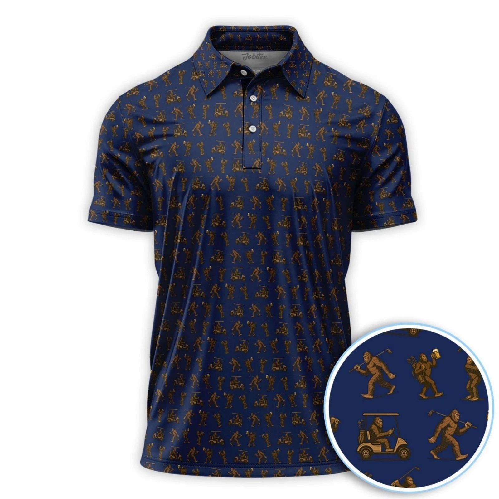 Bigfoot Golf Shirt For Men, Funny Golf Pattern Shirt, Sasquatch Golf Shirt