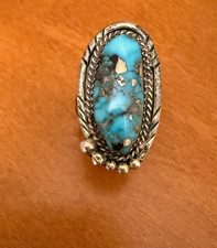 Vintage Sterling Silver Navajo Turquoise Twist Rope Ring - Size 4.75  - 7 grams