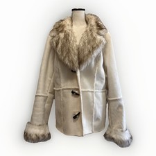 Venus Fur Lined Faux Fur + Suede Cream Ivory Coat Women’s XL Machine Washable