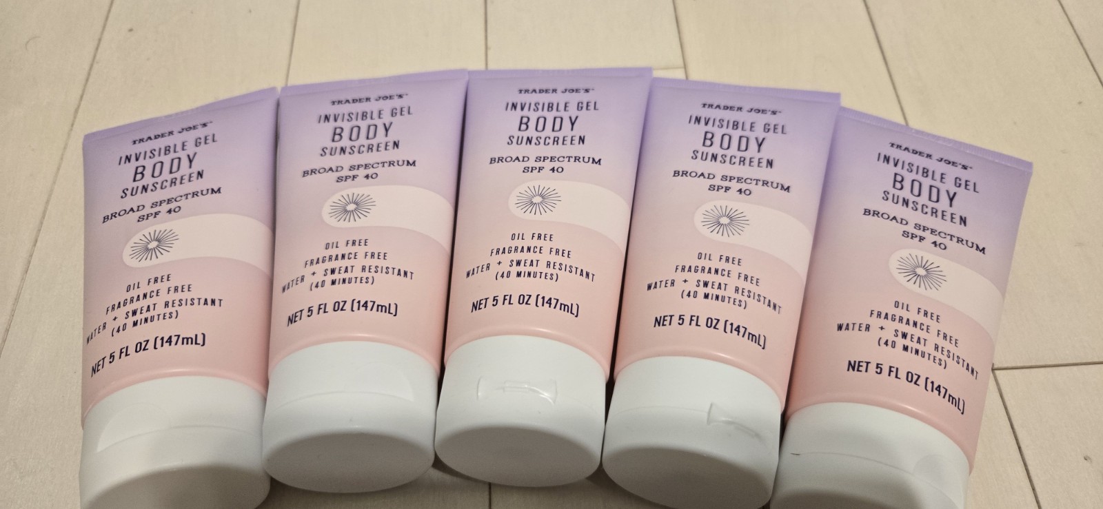 5 Packs Trader Joe's Invisible Gel Body Sunscreen SPF 40 Oil Free 5 fl oz Each