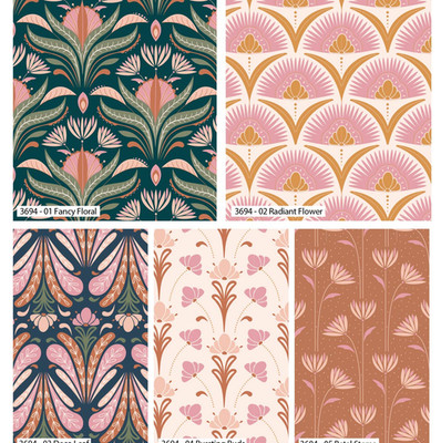 Baumwollstoff Deko Blüten Floral Deko Blätter Knospen Stiel grün Nähen Quilt 45''