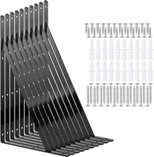 10 Pack 16 Inch Heavy Duty Steel Shelf Brackets, Black Triangle Brackets