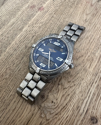 Breitling Aerospace E65062 Blue Dial 40mm Titanium Bracelet Watch Box & Papers