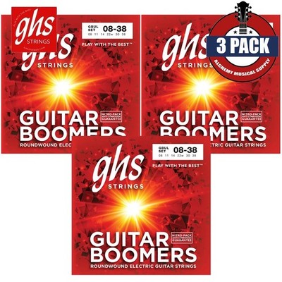 3-PACK GHS GBUL Guitar Boomers Electric Guitar Strings Ultra Light .008 - .038