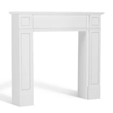 Modern Freestanding Fireplace Mantel, White Surround Mantels for Fireplace, Wood