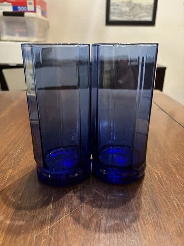 Vintage Anchor Hocking Essex Cobalt Blue 16oz Ice Tea Tumblers Set Of 2 Vintage