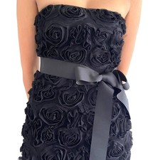 Zara Black Evening Strapless Mini Dress S Raised Tulle Roses City Party Bodycon