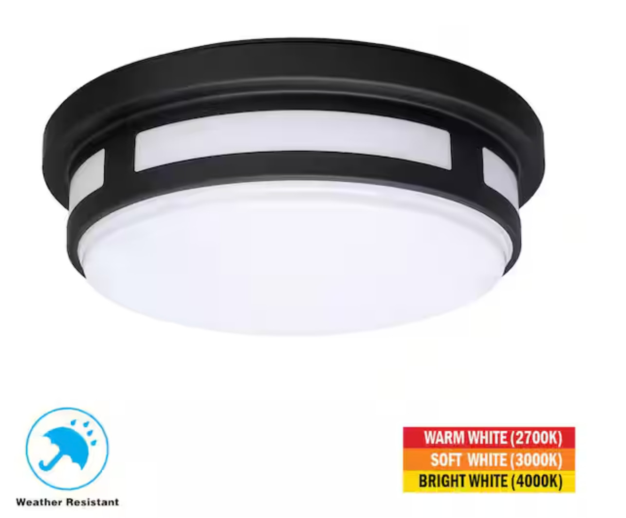 HAMPTON BAY 11 in. Round Black Integrated 3-CCT LED Ceiling Light Flush Mount