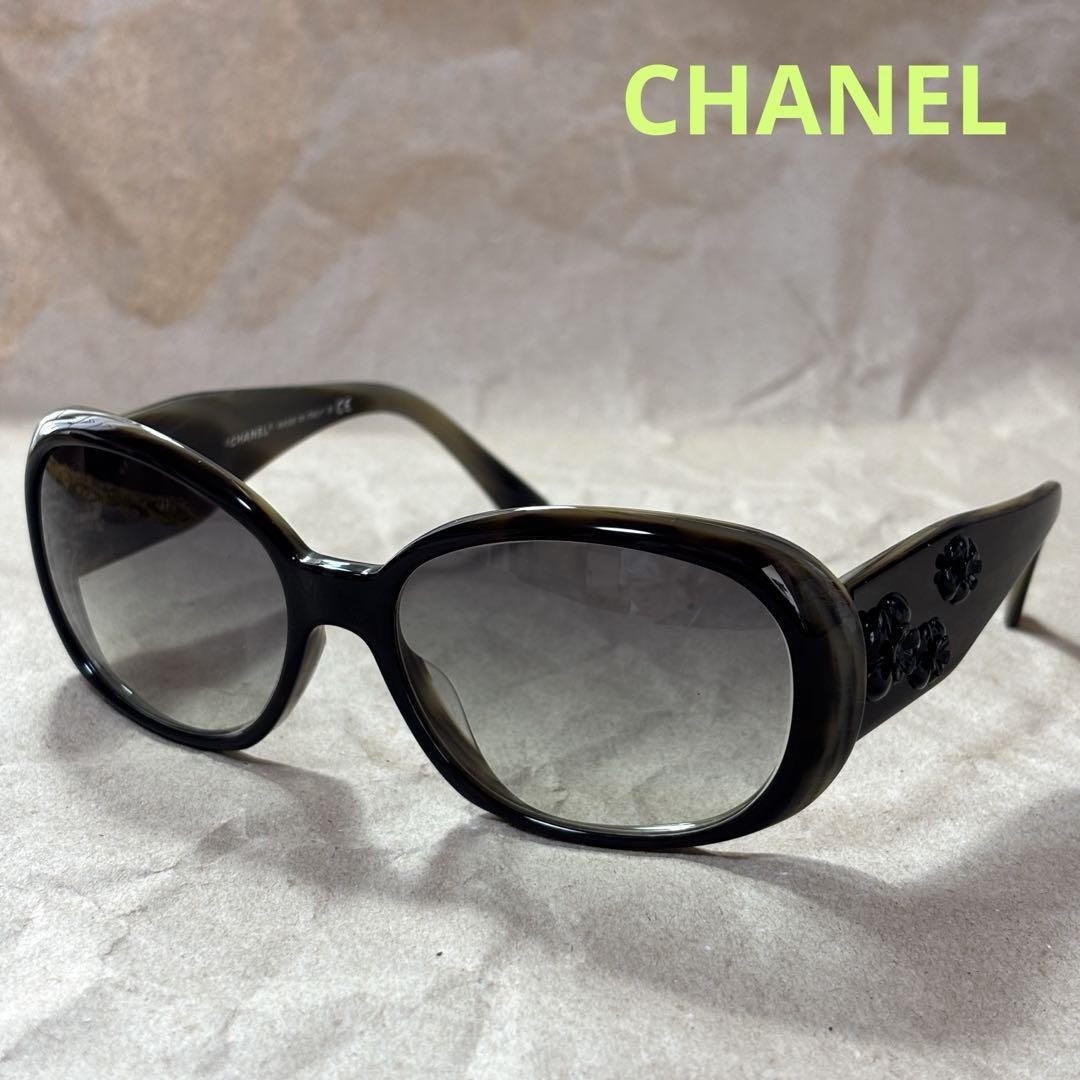 CHANEL 5113-A Camellia Sunglasses in Dark Brown Marble