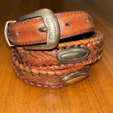 Vintage Fossil Western Braided Belt 37  -41  Woven Genuine Leather Concho Cowgirl