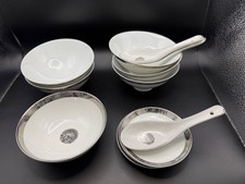 VTG Fukagawa Arita Porcelain White Silver DRAGON 12 PIECE LOT SPOONS BOWLS PLATE