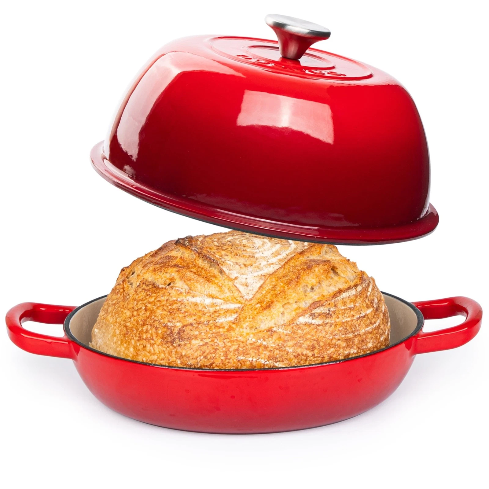 Enamelled Cast Iron Dutch Oven Pot Sourdough Bread Red 6 Quarts 26cm