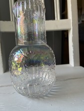 8"x4" Carafe w/3.5"x2.75" Cup Iridescent Glass Tumble-Up Bedside Decanter