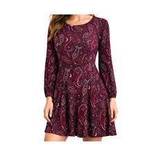 Tommy Hilfiger Paisley Fit & Flare Dress Wine Sz 12 Date Night Feminine Romantic