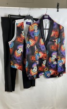 Statement Italy Męski 3-częściowy garnitur Czarny Wielokolorowy Paisley Tuxedo Rozmiar 46L