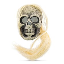 Led White Skull With Hair Scary Halloween Costume Mask Prop