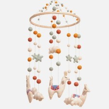 Glaciart One Felted Llama Hanging Nursery Crib Mobile Wool Felt Cloud Stars NEW 