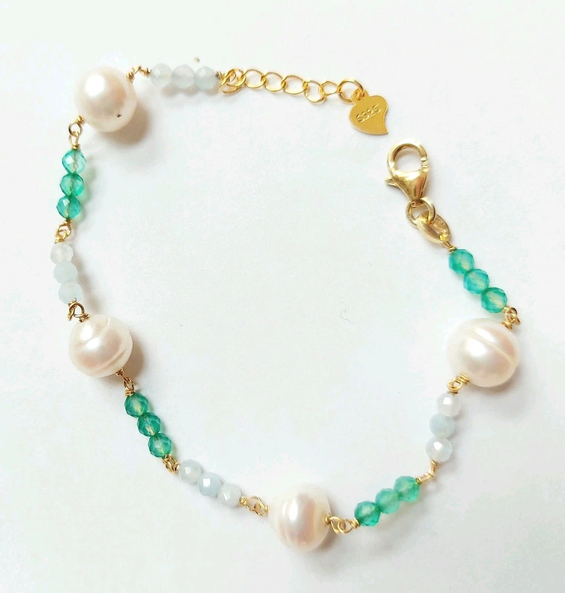 Bracciale ARANDE Con Cristalli Acquamarina E Cuori In Argento Sterling 925 - Certificato Originale