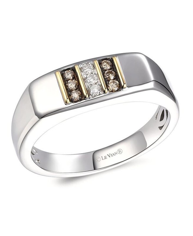 LeVian 14K Yellow Gold Sterling Silver White Brown Diamond Band Ring for Women