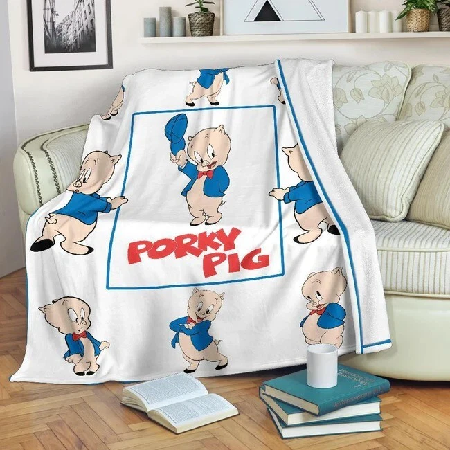 Porky Pig Blanket, Looney Tunes Cartoon Fleece, Sherpa Blanket Gifts for Kids