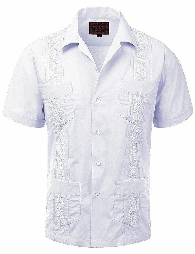 MAXIMOS BEACH WEDDING GUAYABERA WHITE SHORT SLEEVE MEN S BUTTON UP SHIRT 3XL